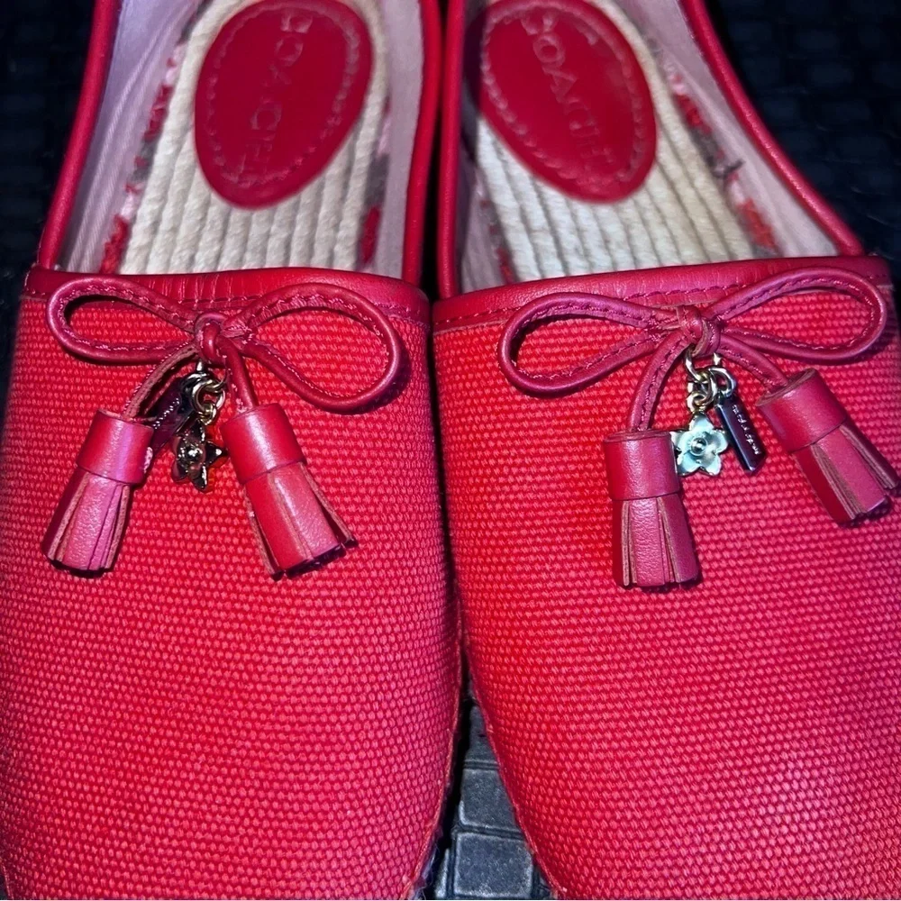 Coach Madison Orange Red Canvas Leather Espadrille Loafers 5.5 spring summer